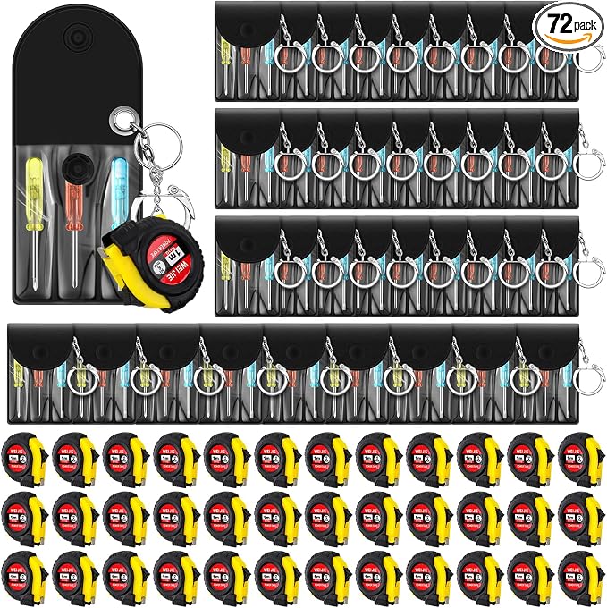 Jutom 72 Pcs Mini Tape Measure Keychain Bulk Mini Screwdriver Keychain Set Adult Tool Party Prize for Father's Men Gifts
