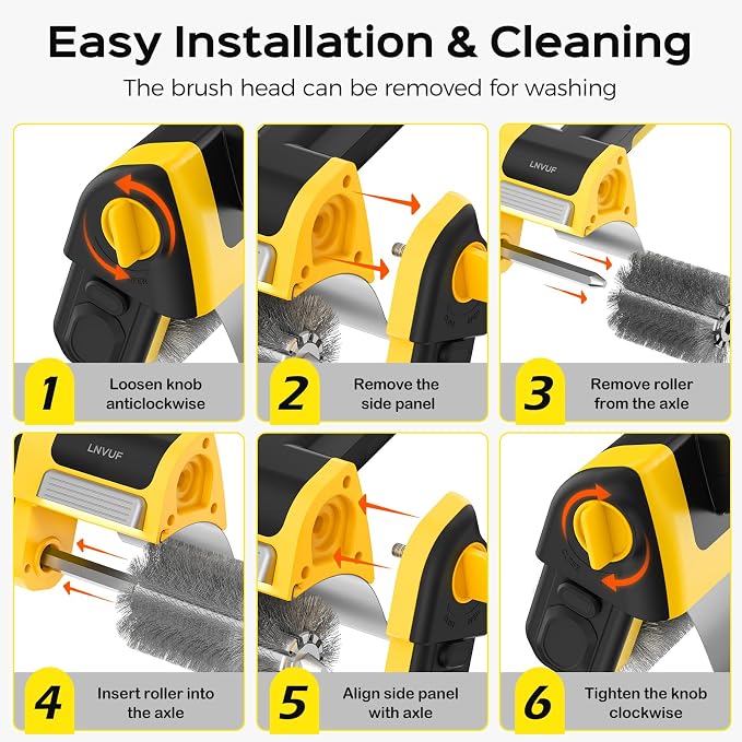 Electric Grill Brush, Grill Cleaner with LED Light, with 800 RPM Motor, Heavy Duty Grill Cleaning Tool (Yellow), Personalized Father s Day Gift s for Dad