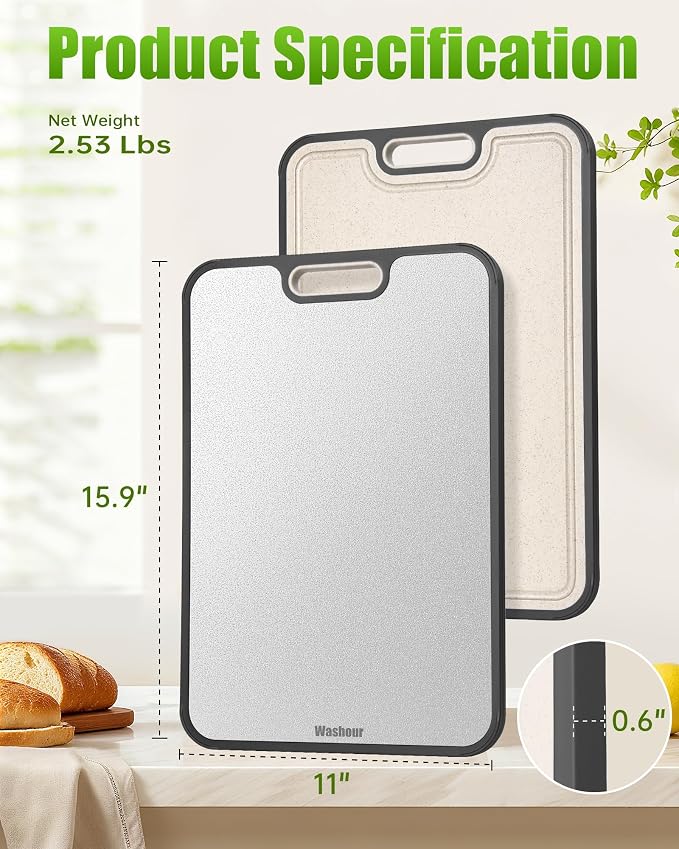 Titanium Cutting Board for Kitchen 16" x 11", 2-in-1 Non-Slip | Titanium/PP Chopping Board For Kitchen – Safe & Odor-Free, with Juice Groove & Spice Grinder, Large Surface, Easy to Clean