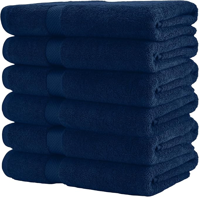 HERCULEAN Premium Bath Towels 24 x 48 Pack of 6 | Quick Dry and Highly Absorbent | 100% Cotton Terry Towels for Bathroom - Perfect for Shower - Pool and Spa - Luxury Soft Towels - Navy