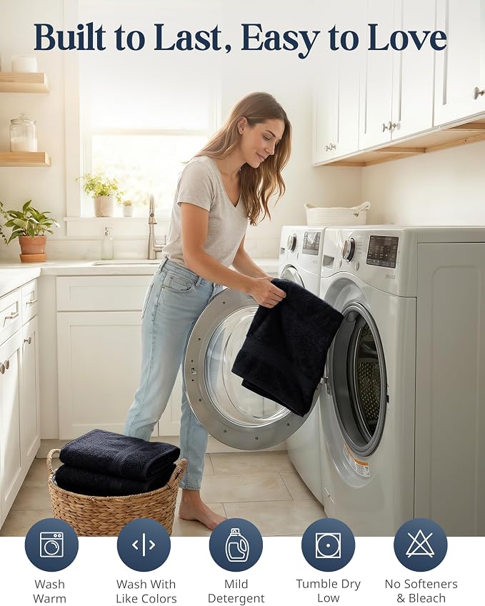 LANE LINEN Bath Towel Set Quick Dry 100% Cotton 24 Piece Soft - Black | Cotton Bath Towels - Classic Terry Weave, Densely Woven & Durable, Easy-Care, Coordinated Colors