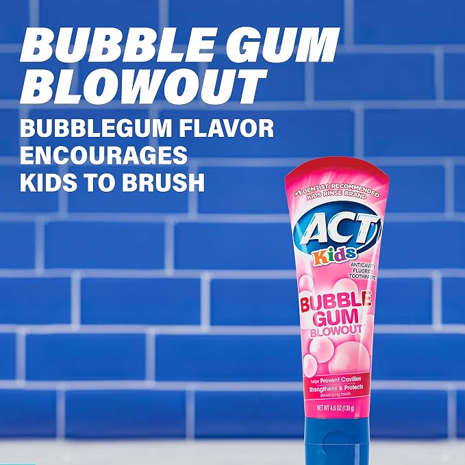 ACT Kids Anticavity Fluoride Toothpaste 4.6 oz. Bubble Gum Blowout (Pack of 2)