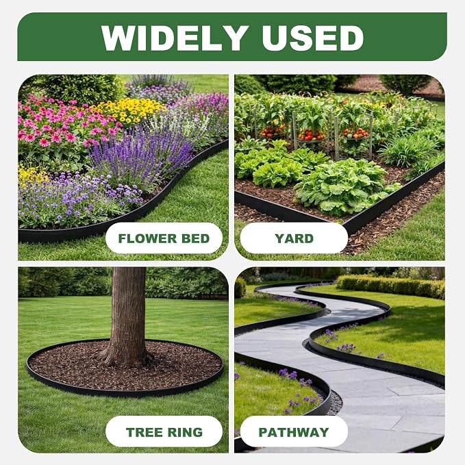 Galvanized Steel Landscape Edging Border 12 Packs 42'' L x 6.5'' H, Metal Landscape Garden Edging Border with 12 Stakes, Hammer-in Lawn Edging for Landscaping, Flower Bed, Yard, Pathway (42ft Total)
