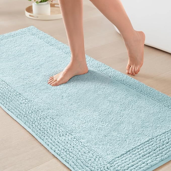 Madison Park Splendor Reversible 100% Cotton Bath Runner, 24 x 60, Blue | Tufted Bathroom Rug, 3000 GSM, Hotel Quality, Luxurious Plush, Medium Pile, Absorbent, Quick Dry, OEKO-TEX, Shower Room Décor