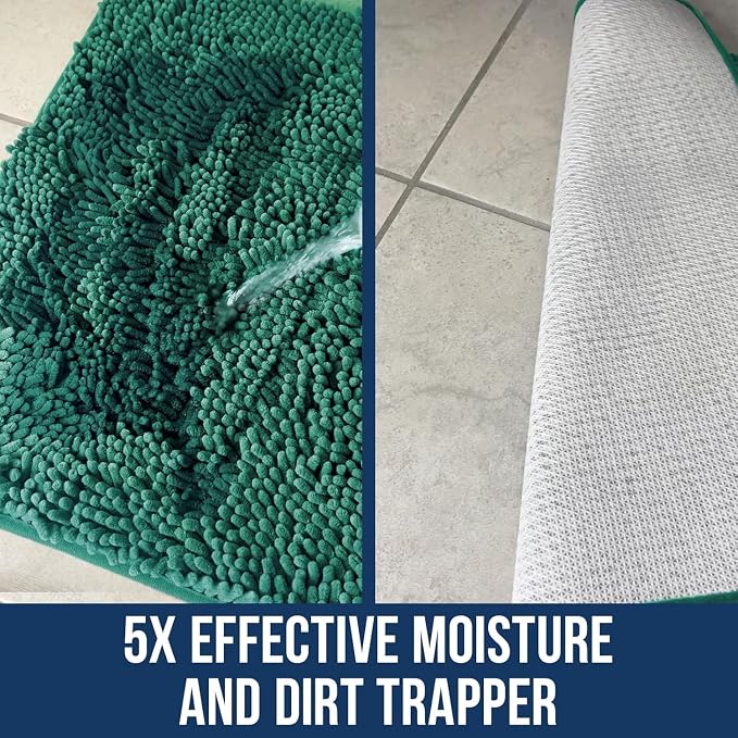 Muddy Mat® | Chenille Bathroom Rugs Quick Dry Microfiber Mats Non Slip Washable, Extra Thick, Soft and Highly Absorbent Bath Mats for Bathroom, Kitchen, and Shower Floor - Seafoam Green 24"x36"