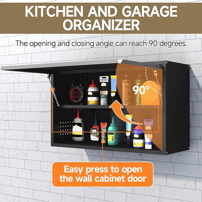 Coolsun Garage Wall Cabinet with Up-Flip Door, 19.7" H Metal Wall Cabinet | Wall Mounted Metal Storage Cabinet for Kitchen,Garage,Basement,Ware House Assembly Required