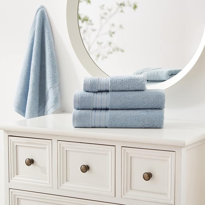 COZYART Luxury Bath Towel Set 6 Pcs, Light Blue 100% Turkish Cotton 650 GSM | OEKO-Tex 100 Certified Zero Twist Ring Spun, Soft Absorbent Quick Dry, Plush Fluffy, Breathable Hotel Quality for Daily Use