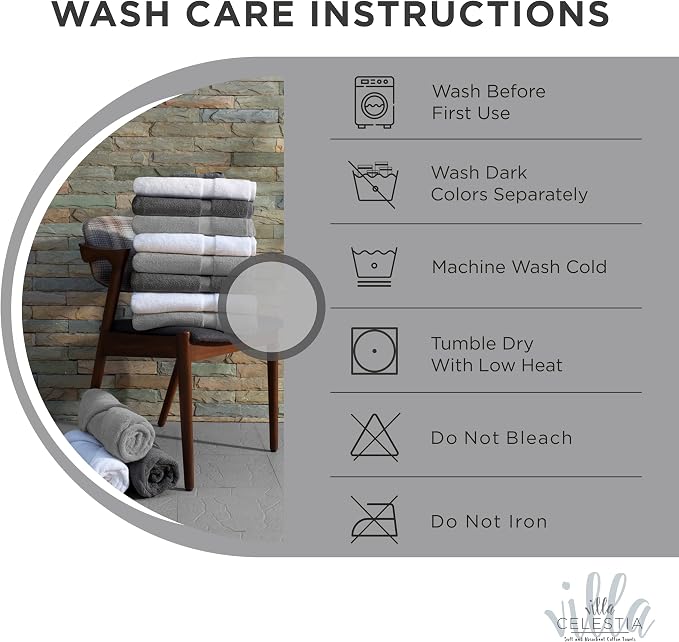 Villa Celestia Cotton Hand Towels Set of 2, 16 x 28, Oeko-TEX Certified, Quick Dry, Silver