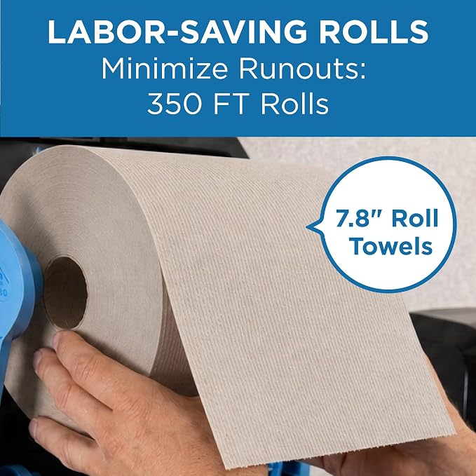 Pacific Blue Basic by Georgia-Pacific PRO Recycled Hardwound Paper Towel Rolls, Brown, 350 Feet Per Roll, 12 Rolls Per Case, 26401