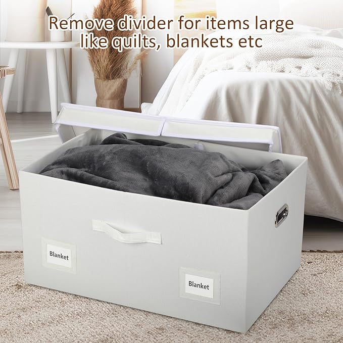 Graciadeco 75 Quarts Extra Large Decorative Storage Bins with Lids, 3 Packs White Collapsible Storage Bins with Lids, Stackable Storage Bins Decorative Box Storage With Lid Extra Large