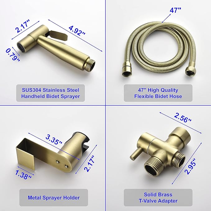 SHAMANDA Handheld Bidet Sprayer for Toilet, Stainless Steel Baby Cloth Diaper Sprayer Kit, Bathroom Toilet Bidet Attachment Set for Bathing Pets Feminine Hygiene, Brushed Gold BDS01-3
