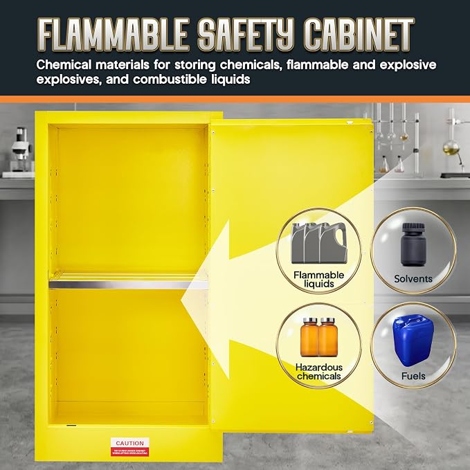 SPECRAFT 45-Gallon Flammable Safety Cabinet | 44 x 23 x 18 In, Cold-Rolled Steel, Adjustable Shelves, OSHA and CE Certified, for Industrial, Commercial and Lab Use