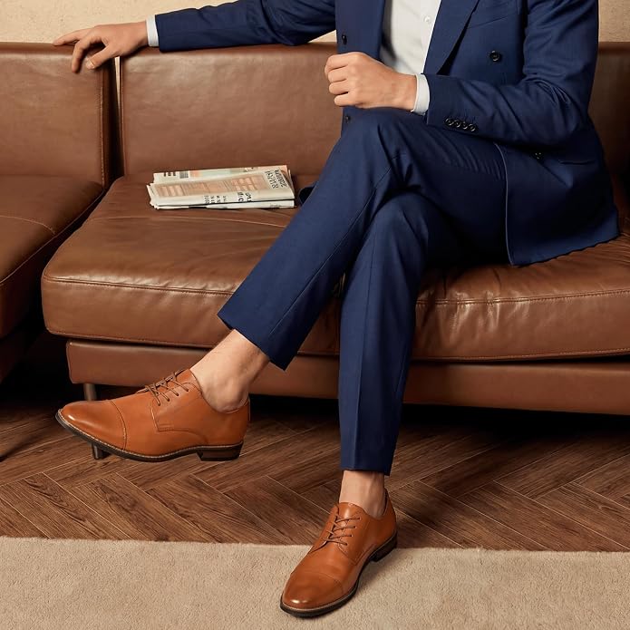 Mens Classic Cap Toe Dress Shoes Oxford for Office | Polished PU Outer Shell,Ventilated Comfortable Latex Insole. Formal Footwear Suited for Office Engagements ,Outings,Weddings