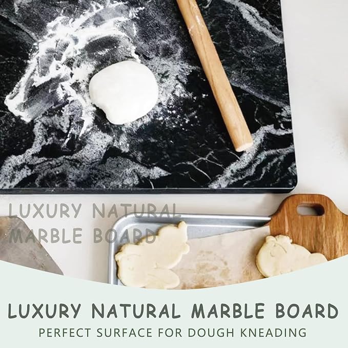 Black Marble Cutting Board for Kitchen, 20 x 16 Inch Large Marble Pastry Slab, Heavy Duty Stone Cutting Board for Dough Kneading, Baking, Rolling, Cheese, Cloud Mist Black