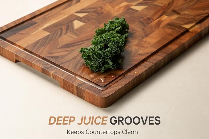 Walnut Cutting Board for Kitchen, Wooden Cutting Boards | End Grain Cutting Board with Juice Groove & Handles, 16.5", natural oil finish, non-slip feet,rounded edges, gift box