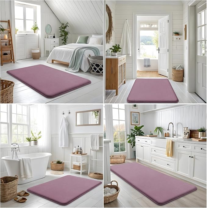 Smiry Memory Foam Bath Mat 30x20, Extra Soft and Absorbent Bathroom Mats, Non Slip Washable Carpet for Floor, Shower and Tub, Deep Plum