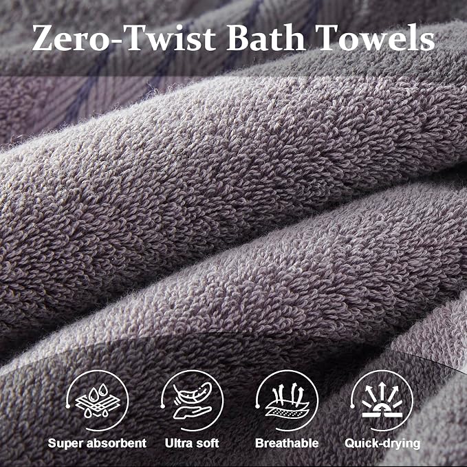 COZYART Luxury Bath Towel Set 6 Pcs, Grey 100% Turkish Cotton 650 GSM | OEKO-Tex 100 Certified Zero Twist Ring Spun, Soft Absorbent Quick Dry, Plush Fluffy, Breathable Hotel Quality for Daily Use