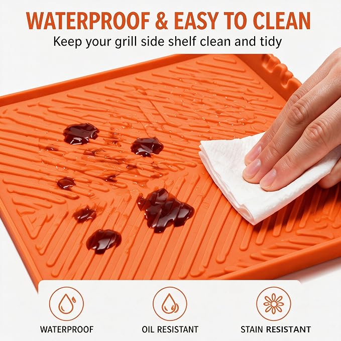 Silicone Grill Side Shelf Mat for Cuisinart Venture | Heat Resistant BBQ Table Protector Non Slip Grease Drip Pad Outdoor Cooking Prep Surface Cover