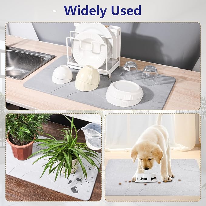 Fast Drying Stone Bath Mats for Bathroom, Non-Slip Diatomaceous Earth Bath Mat, Super Absorbent Bath Mat Stone (23.6''×15.4" White Arcana)