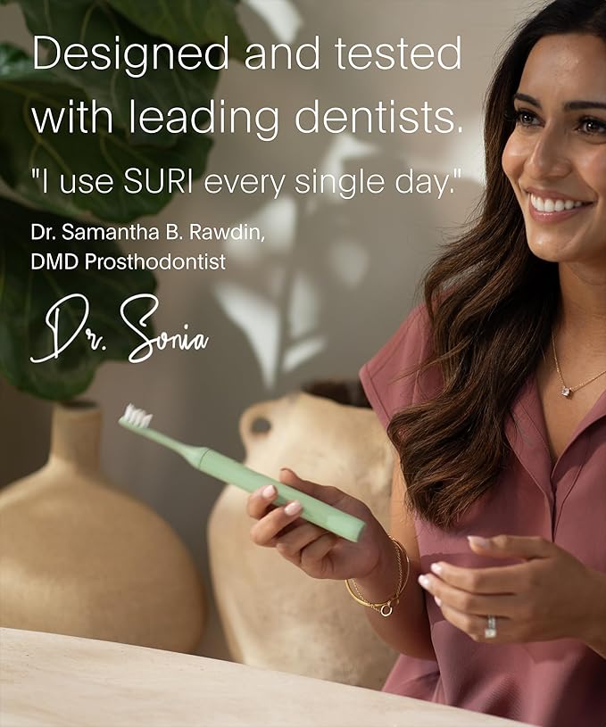 SURI 2.0 New Sonic Electric Toothbrush with Pressure Sensor | 1 Month+ Battery | Electric Toothbrush for Adults | Travel Toothbrushes | Tooth Brush | Green