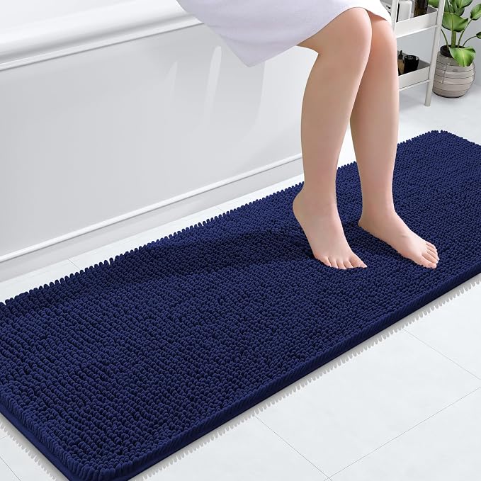 OLANLY Bathroom Runner Rugs 59x20, Soft Absorbent Chenille Bath Rugs, Rubber Backing Quick Dry, Machine Washable Long Bath Mats for Bathroom, Tub and Shower, Home Decor Accessories, Twilight Sapphire