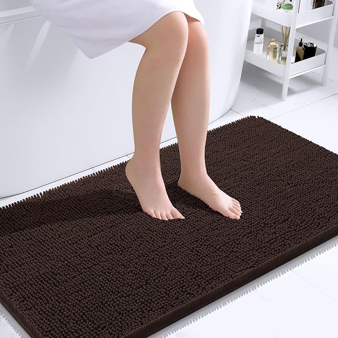 OLANLY Bathroom Runner Rugs 44x24, Extra Soft Absorbent Chenille Bath Rugs, Rubber Backing Quick Dry, Machine Washable Long Bath Mats for Bathroom Floor, Tub and Shower, Home Decor Accessories, Brown