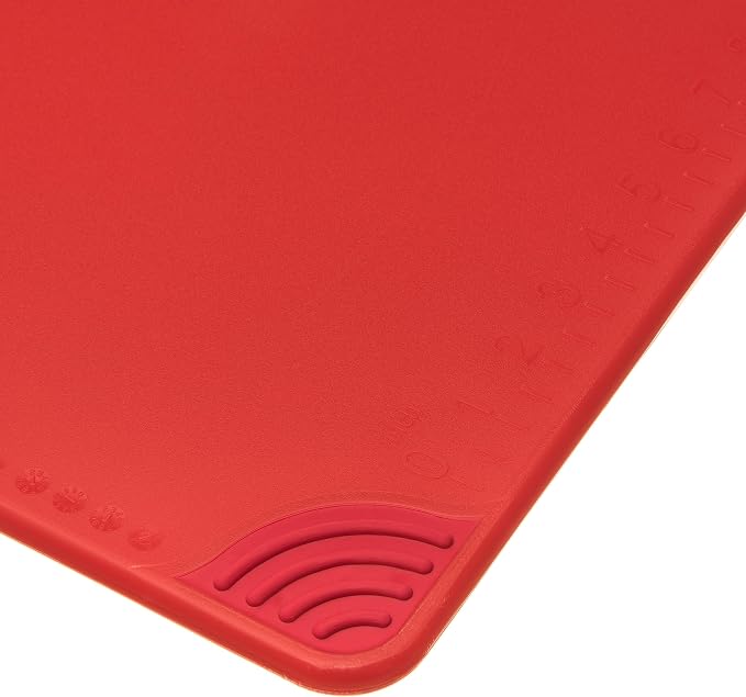 San Jamar Saf-T-Grip Cutting Board With Molded-In Ruler, Plastic Chopping Board for Kitchen, 18" x 24" x 0.5", 6 Count, Red
