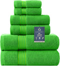 COZYART Luxury Bath Towel Set 6 Pcs Kelly Green 100% Turkish Cotton 650 GSM | OEKO-Tex 100 Certified Zero Twist Ring Spun, Soft Absorbent Quick Dry, Plush Fluffy, Breathable Hotel Quality for Daily Use