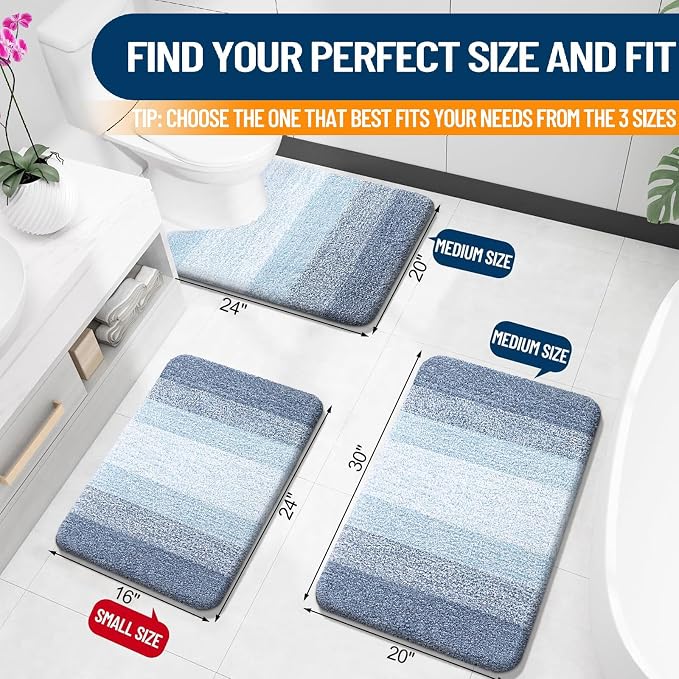 OLANLY Small Bathroom Rugs Mat 24x16, Extra Soft Absorbent Microfiber Bath Rugs, Rubber Backing, Quick Dry, Machine Washable Bath Mats for Bathroom Floor, Tub and Shower, Home Decor Accessories, Blue