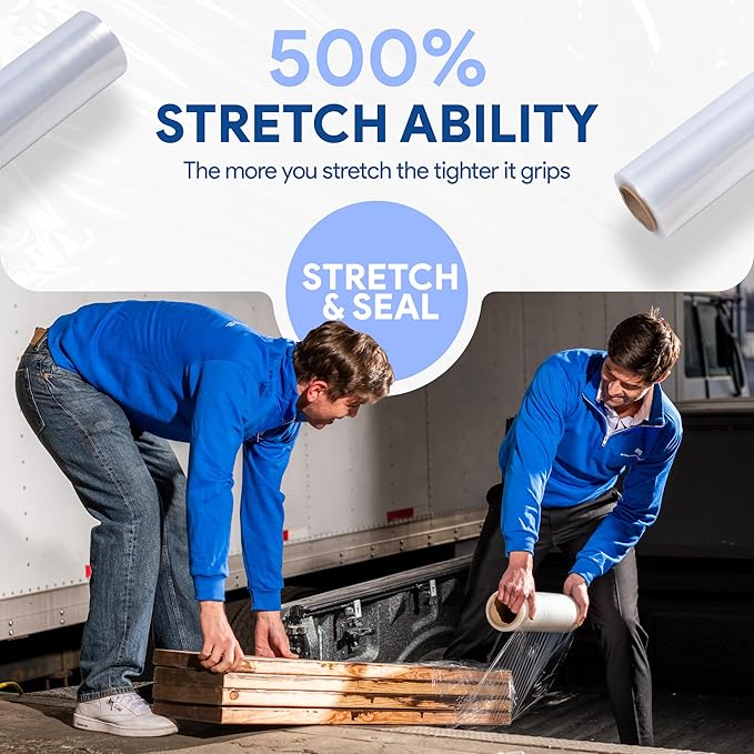 International Plastics Co. 18" Plastic Stretch Film/Wrap 1200ft 500% Stretch Clear Cling Durable Adhering Packing Moving Packaging Heavy Duty Shrink (18" - 17" Styles, 8 Pack)