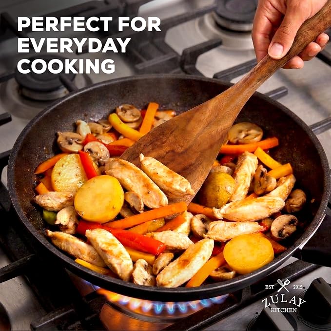 Zulay Kitchen 15-Piece Teak Wooden Utensils for Cooking - Natural Teak Utensil Set with Premium Gift Box - Non-Stick Wooden Spoons for Cooking - Kitchen Gift Set - Comfortable Grip Wooden Utensil Set