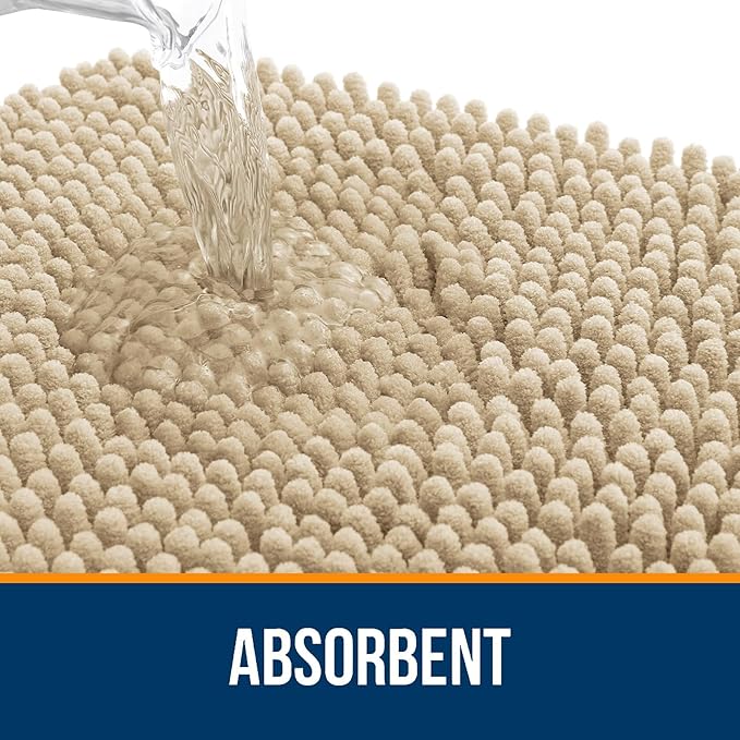 OLANLY Toilet Rugs U-Shaped 20x20, Extra Soft Absorbent Chenille Contour Bathroom Rugs for Toilet, Dry Quickly, Machine Washable, Non-Slip Bath Mat, Beige