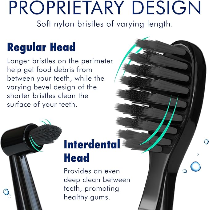 Sonic-FX Solo Electric Toothbrush w/ 10 Brush Heads + 1 Interdental, Charcoal Bristles, Rechargeable, Charging/Storage Base, 3 Brush Modes, Smart Timer, 2 Months Use on Full Charge, Blue Color