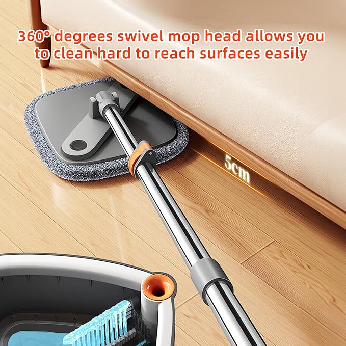 Spin Mop and Bucket Set with Self Separation Dirty and Clean Water System, Square Mop Bucket Self Wringing 360° Rotating Clean Floor Mop-Head for Hardwood Tile Marble Floors-with 14Pads