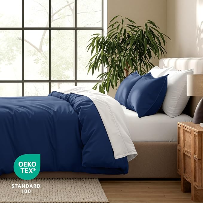 Bare Home Bedding Duvet Cover Extra Long Size - Premium 1800 Super Soft - Lightweight, Cooling Duvet Cover - Soft Breathable Bedding (Twin/Twin XL, Dark Blue)
