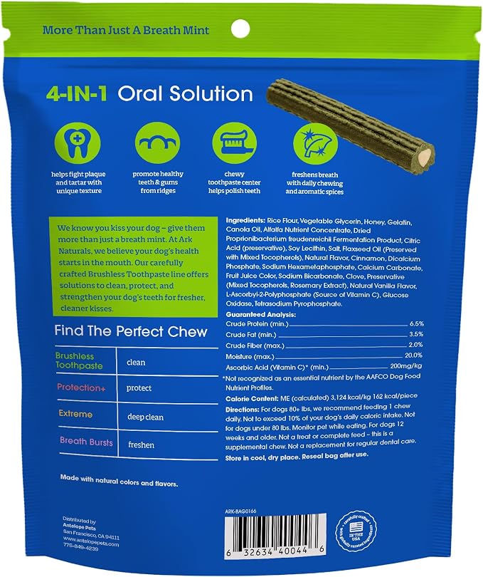 Ark Naturals Brushless Toothpaste Dog Dental Chews - XL Breeds (12 ct) | Vet Formulated Dog Dental Chew with Toothpaste Center - Freshens Breath, Reduces Plaque & Tartar