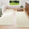YIHOUSE Beige Bathroom Rugs Sets 3 Piece, Quick Dry Non Slip Thin Bath Mat with Toilet Rug, Absorbent Machine Washable Bath Runner Rugs for Bathtub Sink Home Decor