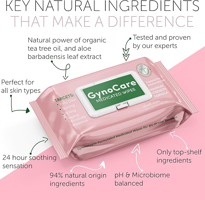 Bacterial Vaginosis Feminine Wipes for Odor, Itching, Burning & Discharge | Vaginal Wipes Helps with Vaginal Microbiota Imbalance | Intimate Health & Hygiene | 48 Flushable Wipes Pack of 4