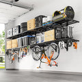 FLEXIMOUNTS 4-Pack 2x6ft Heavy Duty Garage Wall Shelving, 1200lbs Capacity, Garage Shelving Wall Mounted with 8 Hooks, Storage for Power Tools, Garden Supplies, Storage Bins, Lite Series