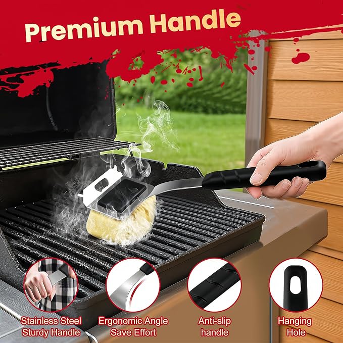 Grill Brush Bristle Free with 5 Replaceable Pads, BBQ Grill Brush Replaceable Cleaning Head, Grill-Cleaner Brush for Cast Iron/Stainless Steel Grates, Gift for Men Dad-Black