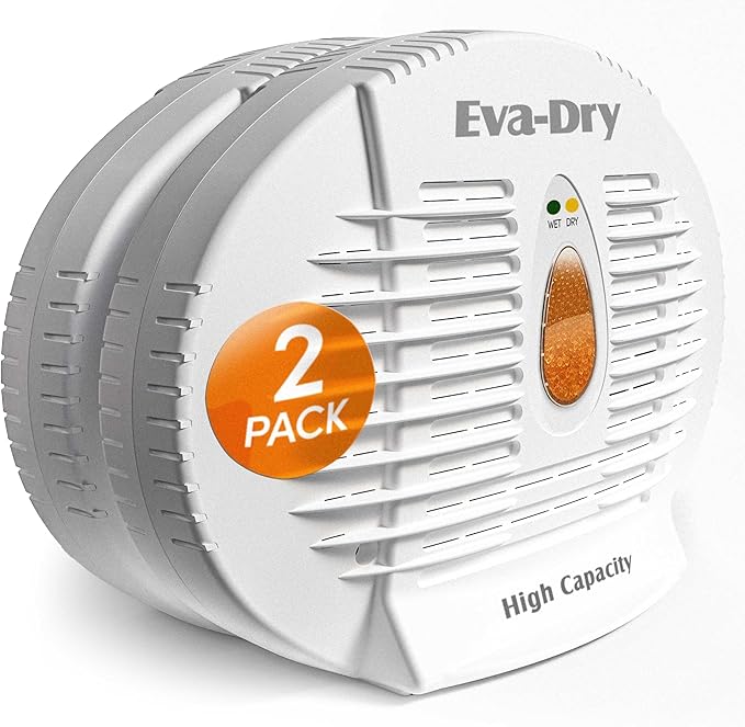 Eva-Dry E-500 Renewable Silica Gel Dehumidifier 2-Pack — Cordless Operation, Plug-In to Renew | 500 Cu Ft Each | Gun Safe, Closet, Bathroom, Boat, RV | No Batteries | Up to 10 Years