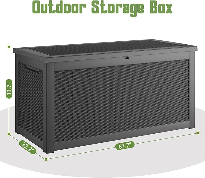 330 Gallon Outdoor Storage Box, Resin Large Deck Box Outdoor Waterproof Storage Bench with Lockable Lid for Patio Cushions, Garden Tools, Package Delivery, Pool Supplies, Black