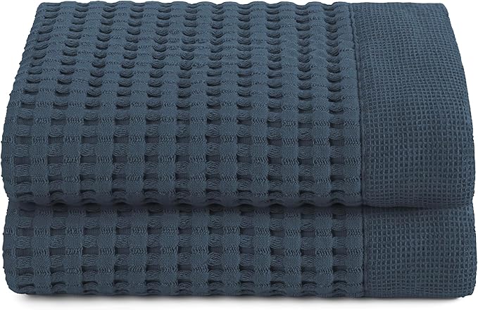GILDEN TREE Waffle Hand Towels for Bathroom Quick Dry Large Luxury Lint Free Super Absorbent Cotton Hand Towels Set of 2, Modern Style (Midnight Blue)