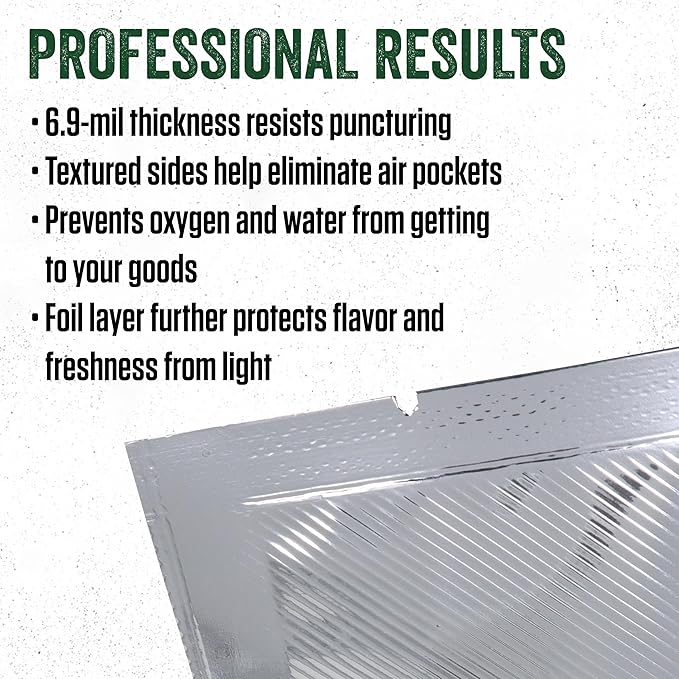LEM Products MaxVac Textured Mylar Vacuum Sealer Bags, 6" x 9", 50 Count | Texture Helps Eliminate Air Pockets, BPA-Free Food Storage Bags for Dry Goods, Protects Against Moisture, Light, Debris