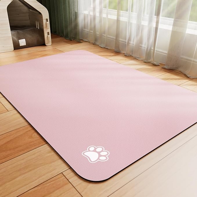HotLive Dog Food Mat - Absorbent Cat Mat for Food and Water, No Stains Pet Feeding Bowl Mat, Easy to Clean Pet Placemats, Quick Dry Dog Water Dispenser Mat for Messy Drinkers | Paw Pink 12"x 19"