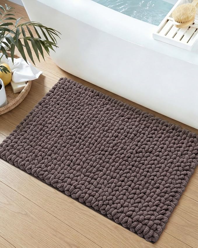 DEXI Bathroom Rugs 36x24, Non Slip Washable Bath Mat, Luxury Chenille Super Absorbent Ultra Thick Bathmats for Shower Floor, Plush Fluffy Shaggy Carpet for Tub, Purplish Grey