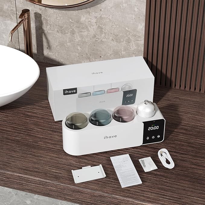 iHave Toothbrush Holders Wall Mounted with Toothbrush Sanitizer &Aromatherapy Diffuser Auto-Cycle Disinfection, Heated Fan Drying, USB Rechargeable, IR Night Light, LED - 3 Cups Bathroom Organizer