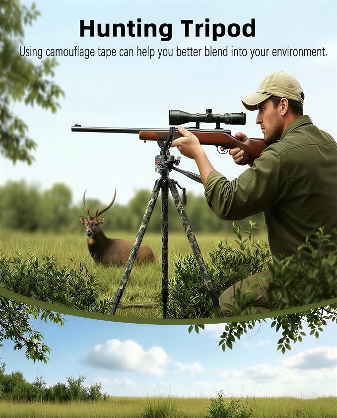 60"~63" Rifle Shooting Tripod, 360° V-Yoke Rest, 3D Pan Head for Hunting | 2.6lb Lightweight, Folds to 18". 360° V-yoke, 3/8 Thread, 1/4" QR Plate. Rubber feet, Wind Hook, Carry Bag, for Crossbow