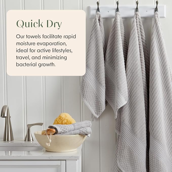 Springtree Home 100% Cotton Bath Towel Set | 6-Piece Set | Textured | Grey | Absorbent & Quick-Dry Bathroom Towels | Textured and Durable Cotton Towels for Bathroom | OEKO-TEX | Krista Collection