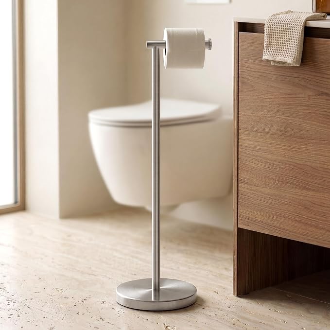 KES Toilet Paper Holder Stand 26" H (Taller Version), Free Standing Toilet Paper Roll Holder with Weighted Base for Bathroom, Rustproof SUS304 Stainless Steel Brushed Finish, BPH283S66-2